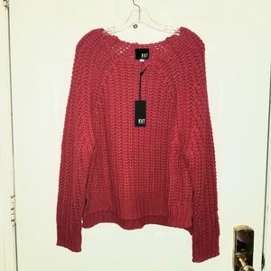 Red chunky knit pull over sweater